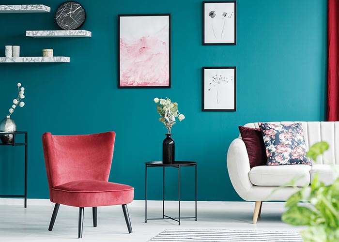 Red armchair in living room